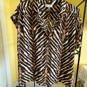 Calvin Klein Brown and Cream Zebra Print Short Sleeve Blouse